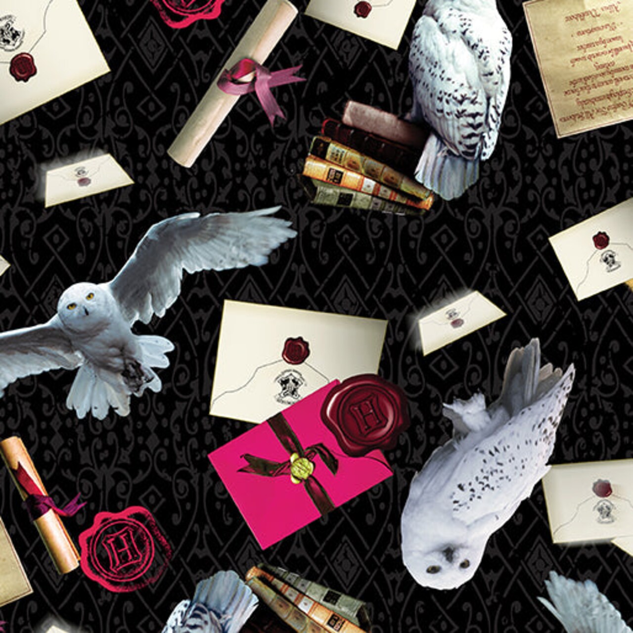 Fabric Benartex Black Owl Postal Service Harry Potter by the Quarter Yard 15216-12